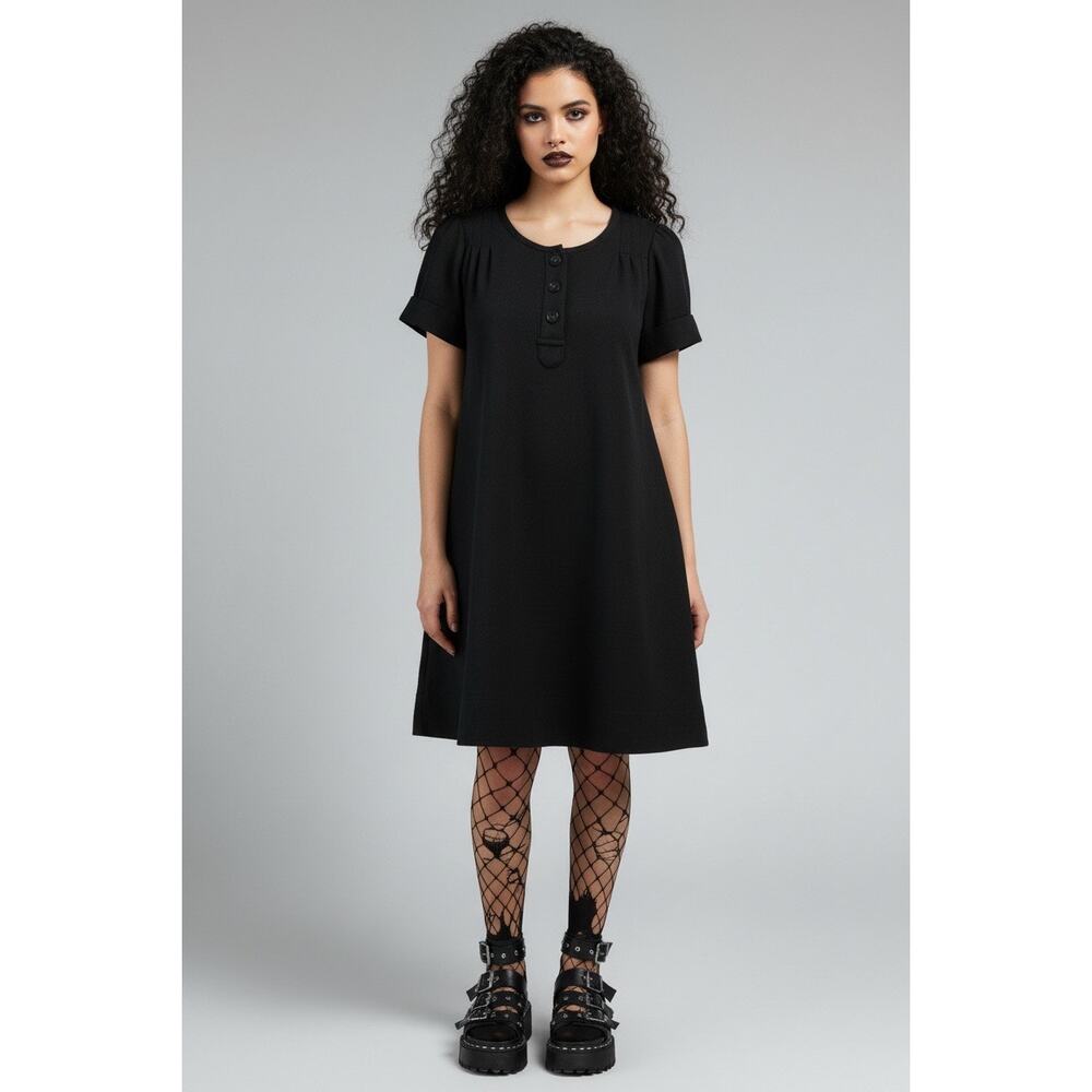 Women’s Cotton Witchy Goth Grunge Puff Sleeve Shift Dress Medium Black Cotton